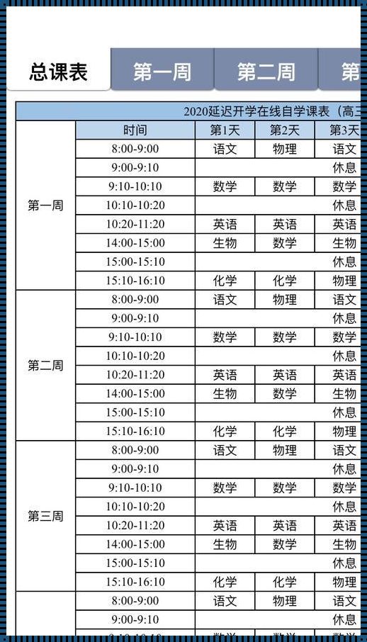 高考课程表时间安排[3天高考科目时间表]