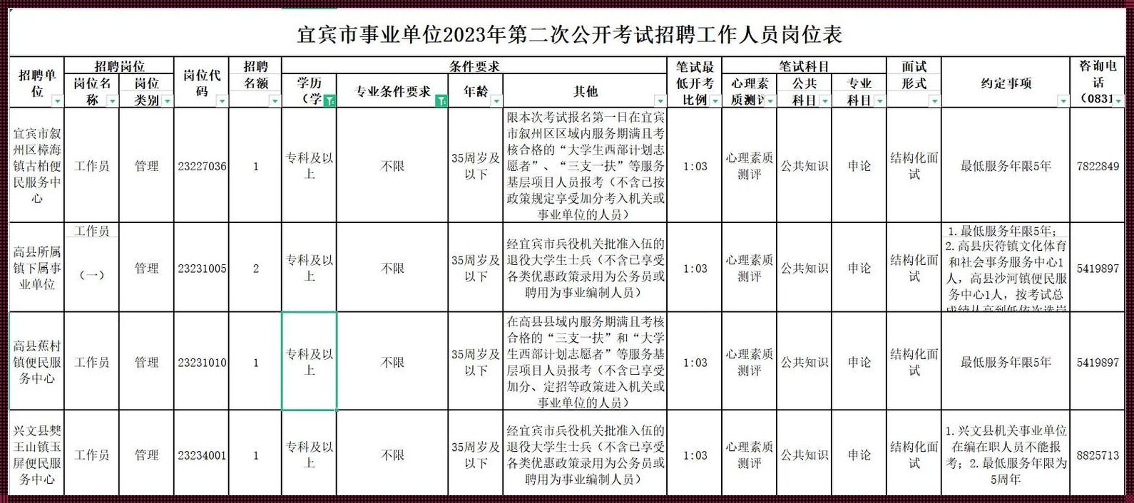 事业单位岗位表：2023下半年的揭秘