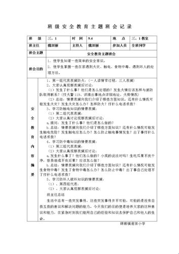 小学主题班会安全教育记录：守护成长，共筑未来